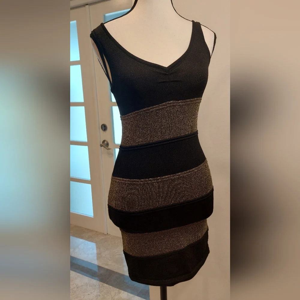 Forever 21 Black and Gold Striped Dress - Picture 1 of 8
